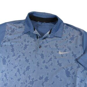 Nike Golf Mens Polo Shirt XL Standard Fit Blue Camo Geometric‎ Stretch Polyester